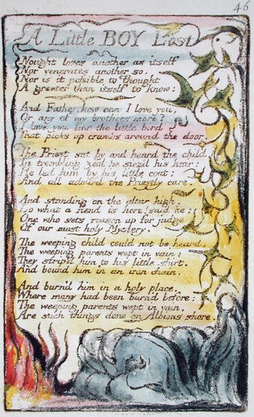 A Little Boy Lost, plate 46 (Bentley 50) from Songs of Innocence and of Experience (Bentley Copy L) 1789-94 by William Blake